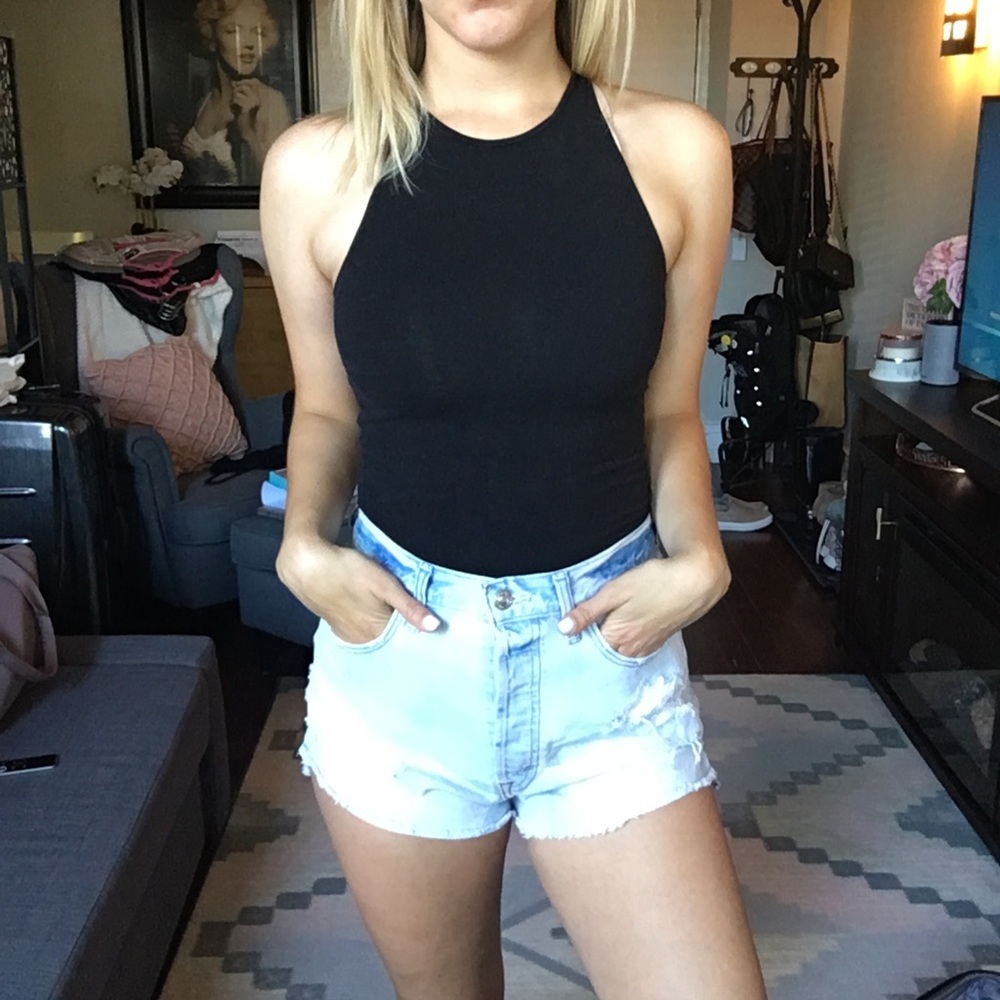 American Apparel Black Thong Halter Bodysuit